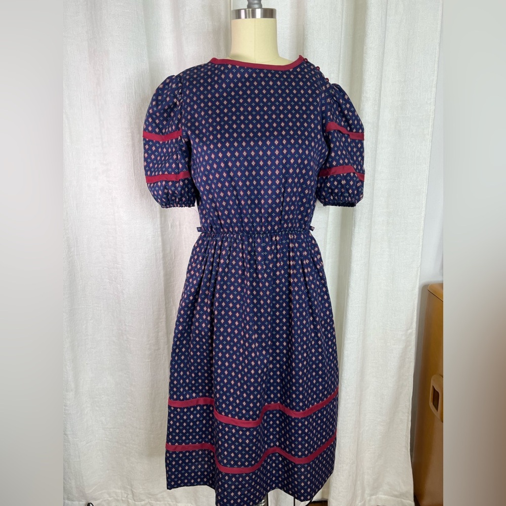 Vintage 70s Juniors JCPenney Puff Sleeve Dress Medium